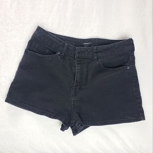 Forever 21, Dark Denim High Waist Cheeky Jean Shorts, Size 30, Black